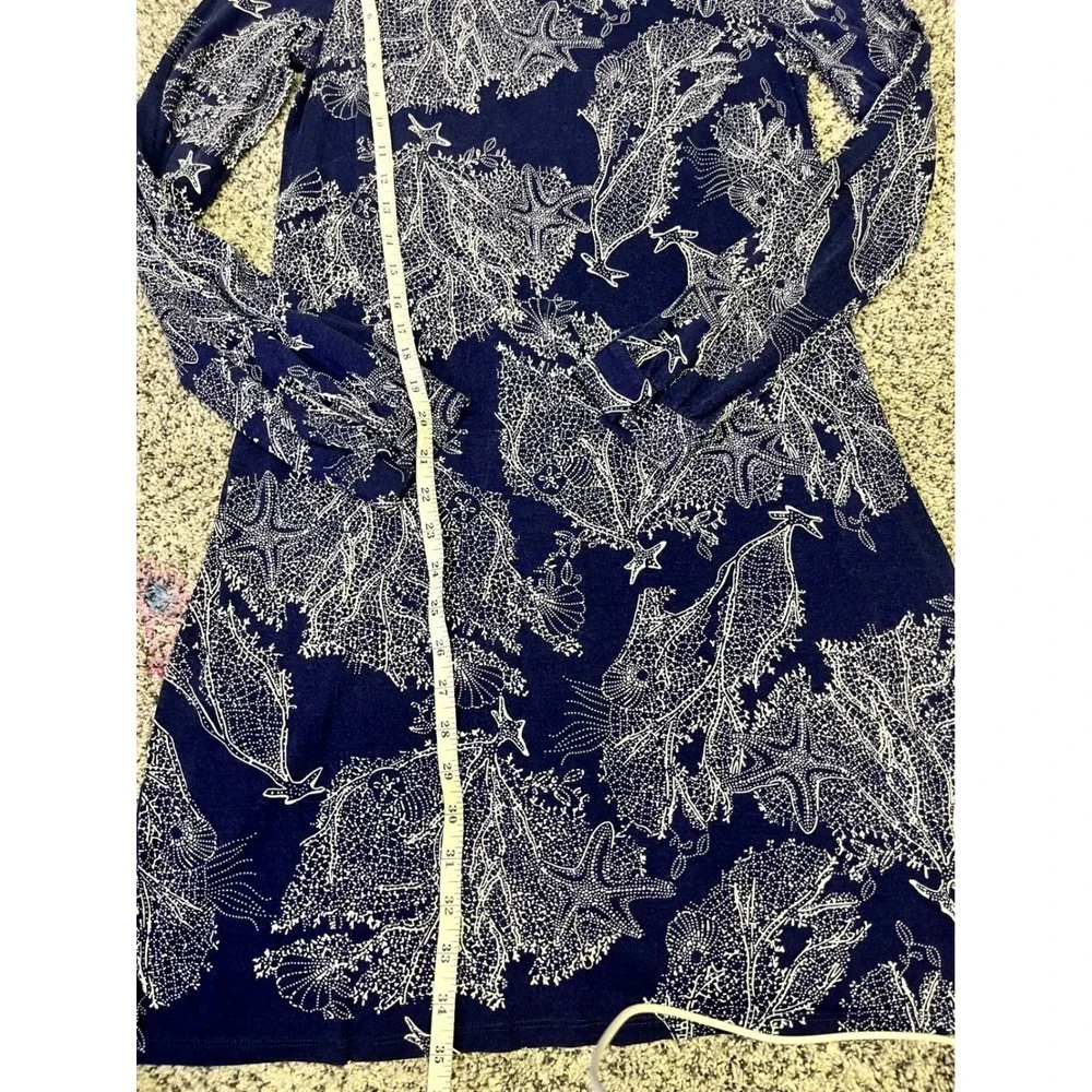 Lilly Pulitzer Navy White Coral Starfish Print Silk Cotton Shift‎ Dress Size M - Picture 8 of 11